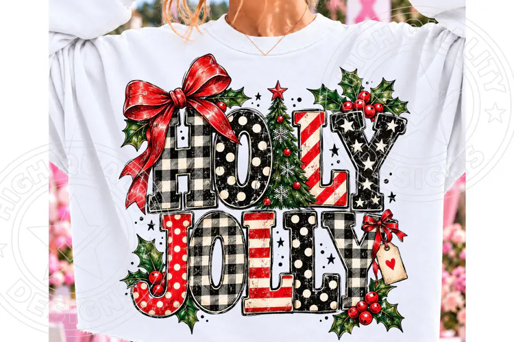 Holy Jolly Christmas PNG | Vintage Plaid & Candy Cane Sublim