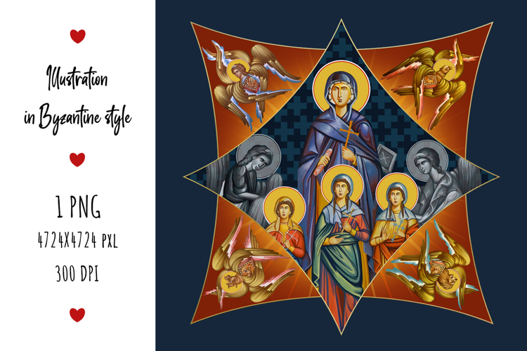 Holy Martyrs Faith, Hope, Love and Sophia Greek Illustration