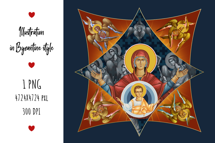 The Blessed Virgin Mary with Jesus Christ Greek Illustration