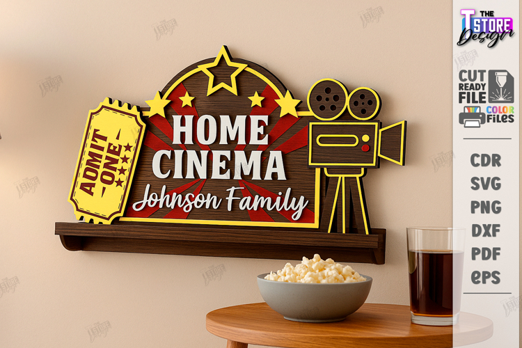 Home Cinema Sign Laser Cut |Movie Room Sign| Movie Night SVG
