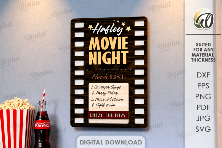 3D Home Cinema Sign Laser Cut. Wall Decor SVG