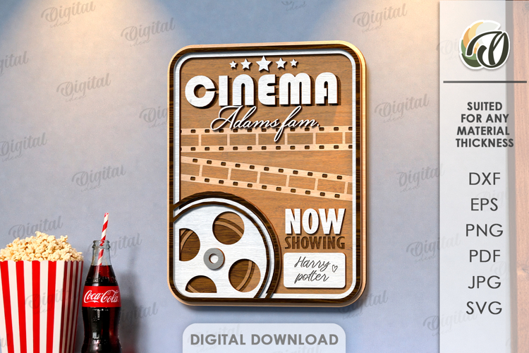 3D Home Cinema Sign Laser Cut. Wall Decor SVG