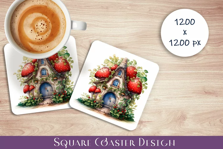 Fairy mushroom house Coaster Sublimation | flowers