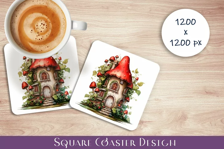 Fairy mushroom house Coaster Sublimation | flowers
