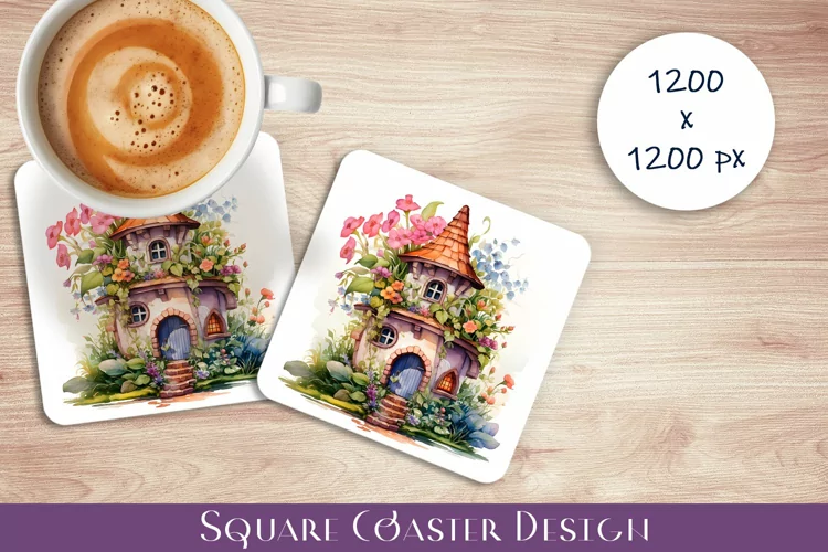 Fairy mushroom house Coaster Sublimation | flowers