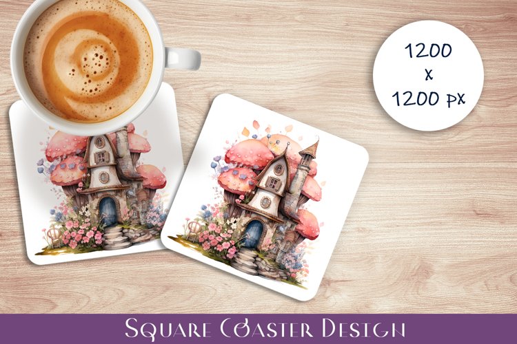 Fairy mushroom house Coaster Sublimation | flowers