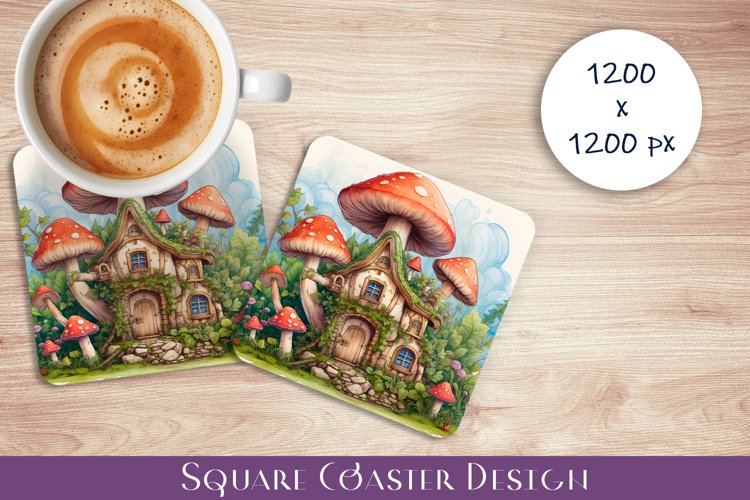 Fairy mushroom house Coaster Sublimation | flowers example image 1