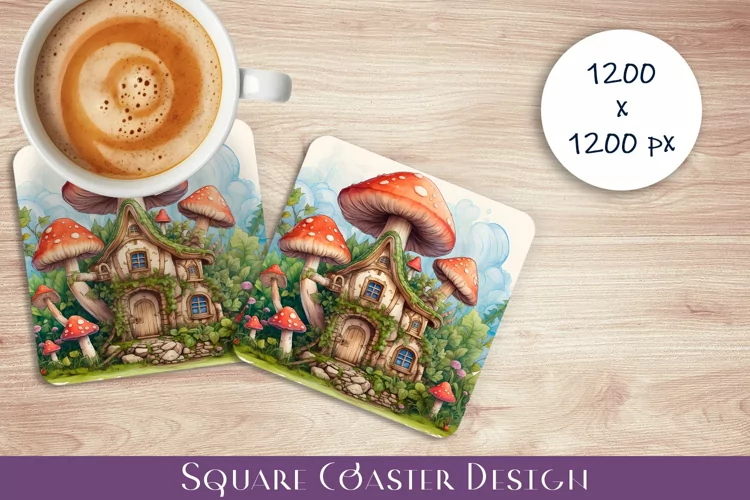 Fairy mushroom house Coaster Sublimation | flowers