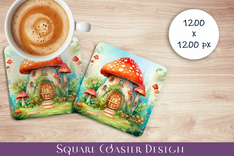 Fairy mushroom house Coaster Sublimation | flowers