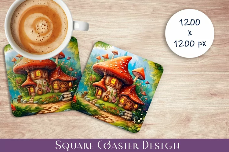 Fairy mushroom house Coaster Sublimation | flowers