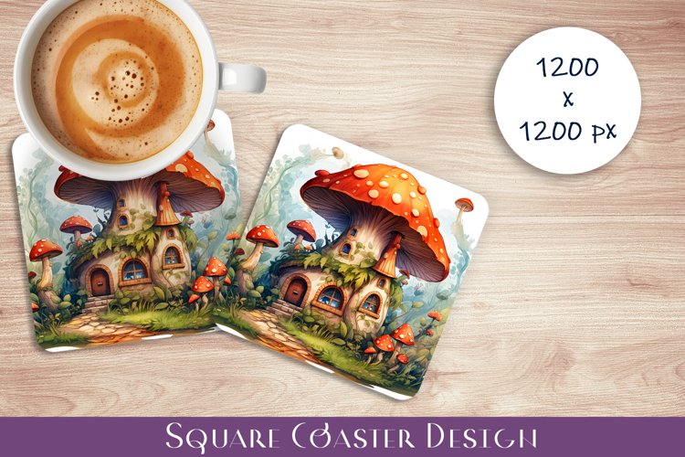 Fairy mushroom house Coaster Sublimation | flowers example image 1