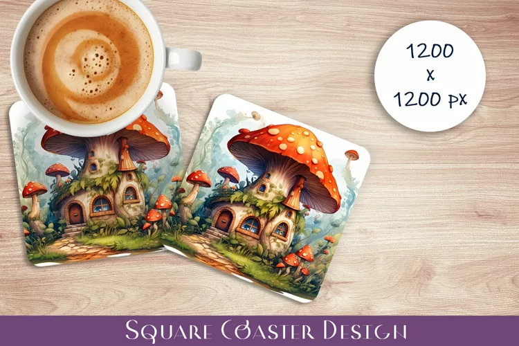 Fairy mushroom house Coaster Sublimation | flowers