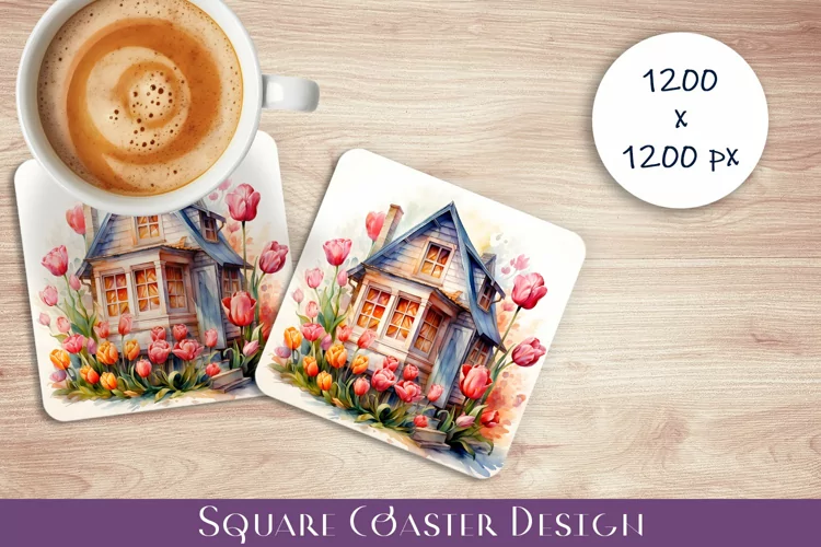 Fairy mushroom house Coaster Sublimation | flowers