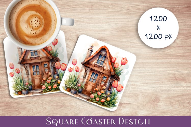 Fairy flowers house Coaster Sublimation | flowers example image 1