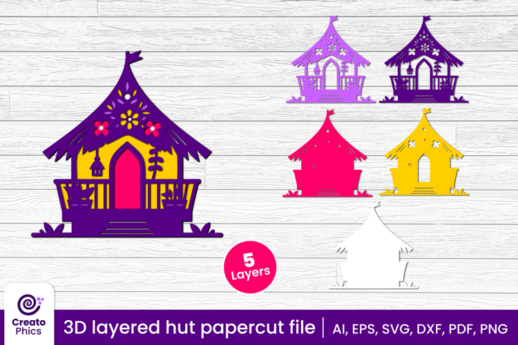 3D layered hut paper cut home SVG | house laser cut file