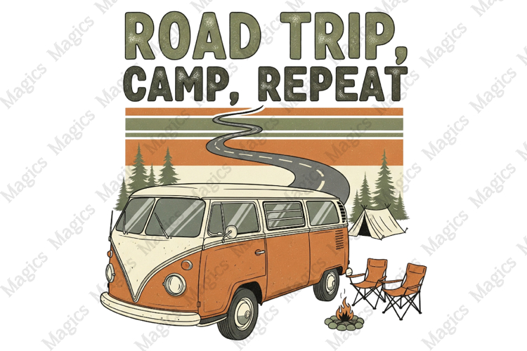 Road Trip, Camp, Repeat | Camping PNG | Camper Sublimation