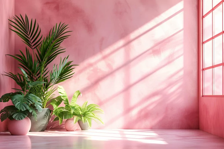 Minimalist Design with Desk & Frame on Pink wall