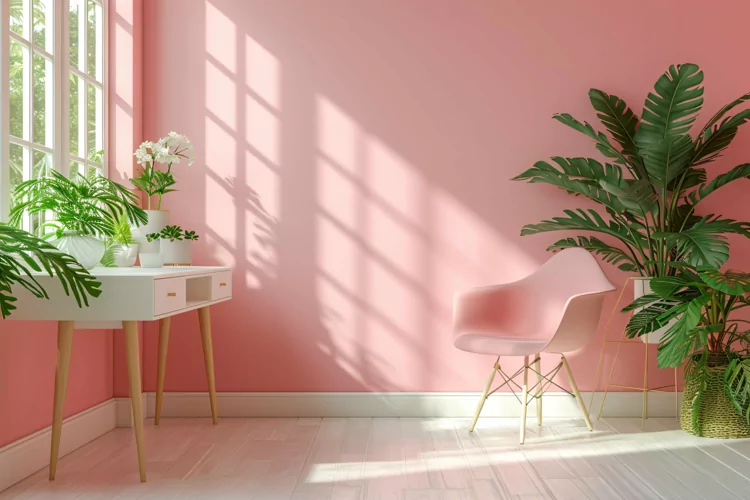 Minimalist Design with Desk & Frame on Pink wall