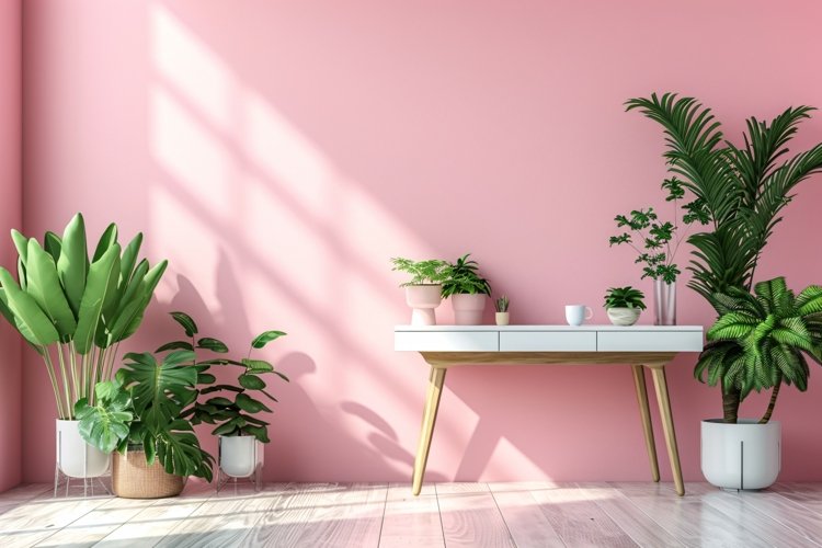 Minimalist Design with Desk & Frame on Pink wall example image 1