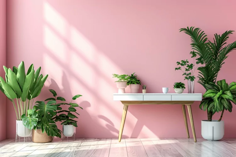 Minimalist Design with Desk & Frame on Pink wall