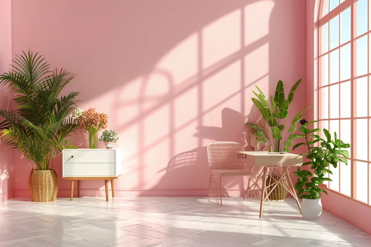 Minimalist Design with Desk & Frame on Pink wall