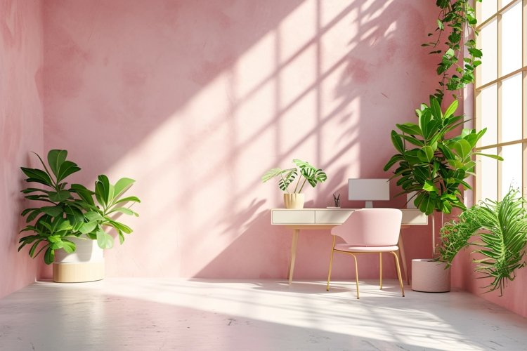 Minimalist Design with Desk & Frame on Pink wall example image 1
