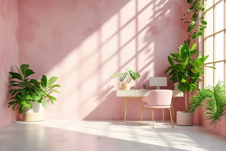 Minimalist Design with Desk & Frame on Pink wall
