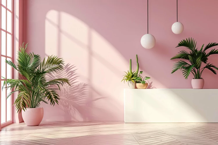 Minimalist Design with Desk on Pink wall