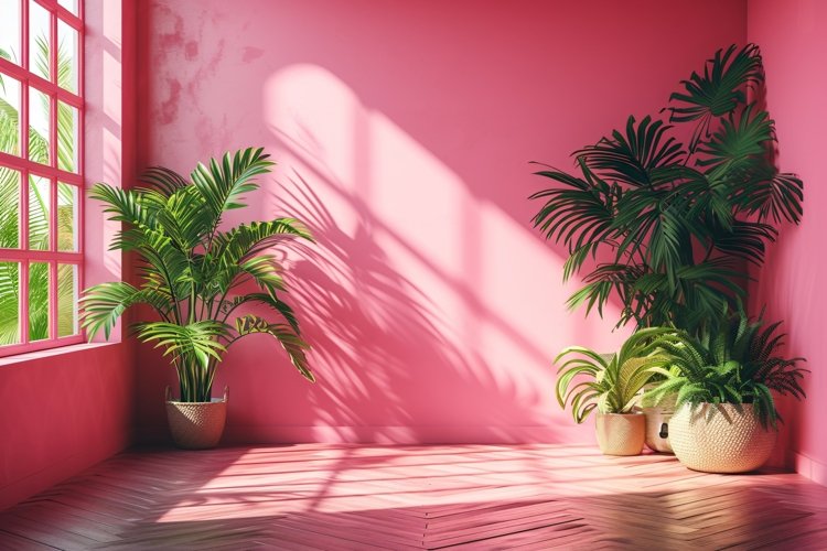 Minimalist Design with Plant Vase on Pink wall example image 1