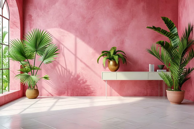 Minimalist Design with Plant Vase on Pink wall