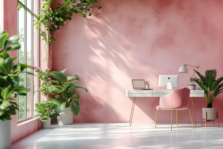 Minimalist Design with Desk on Pink wall