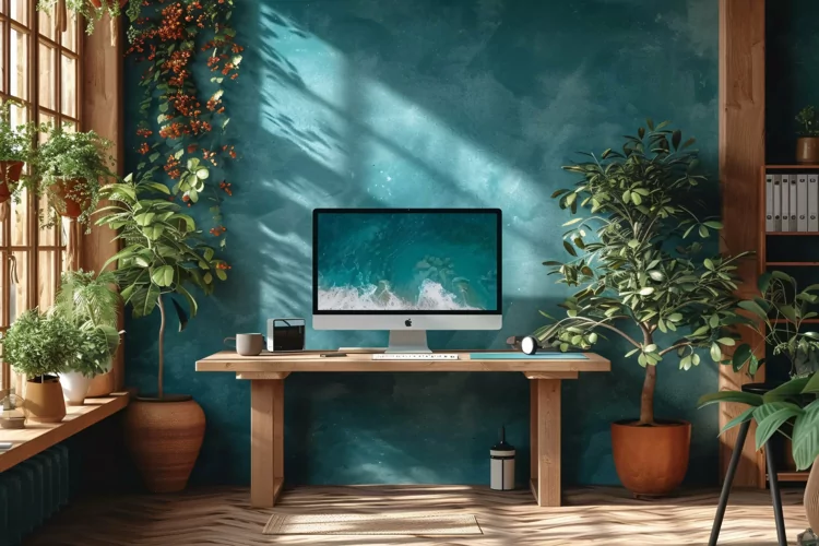 Scandinavian Interior Home Office with Plants & Vases