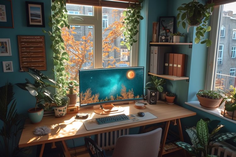 Scandinavian Interior Home Office with Plants & Vases example image 1