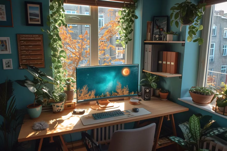 Scandinavian Interior Home Office with Plants & Vases