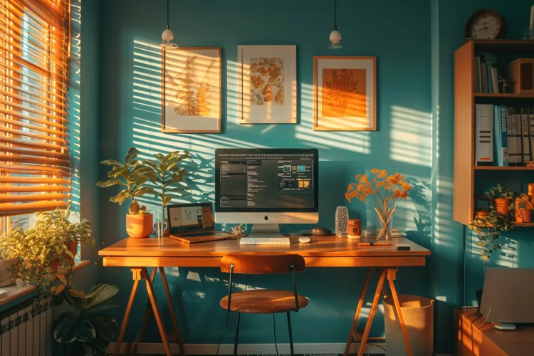 Scandinavian Interior Home Office with Plants & Vases