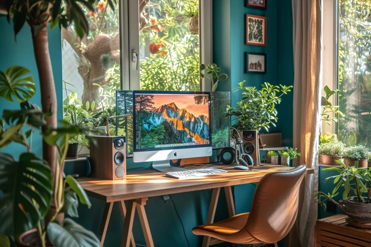 Scandinavian Interior Home Office with Plants & Vases