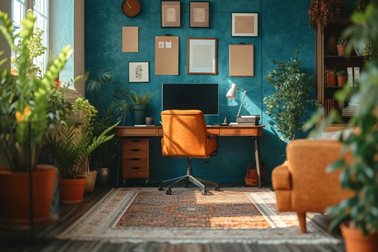 Scandinavian Interior Home Office with Plants & Vases