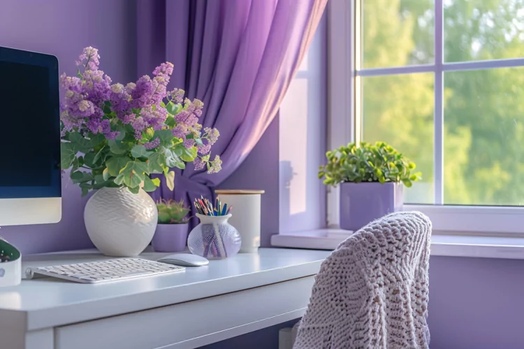 Office Room with computer & vases on the table