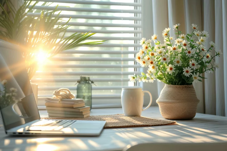 Office Room with Laptop & vases on the table
