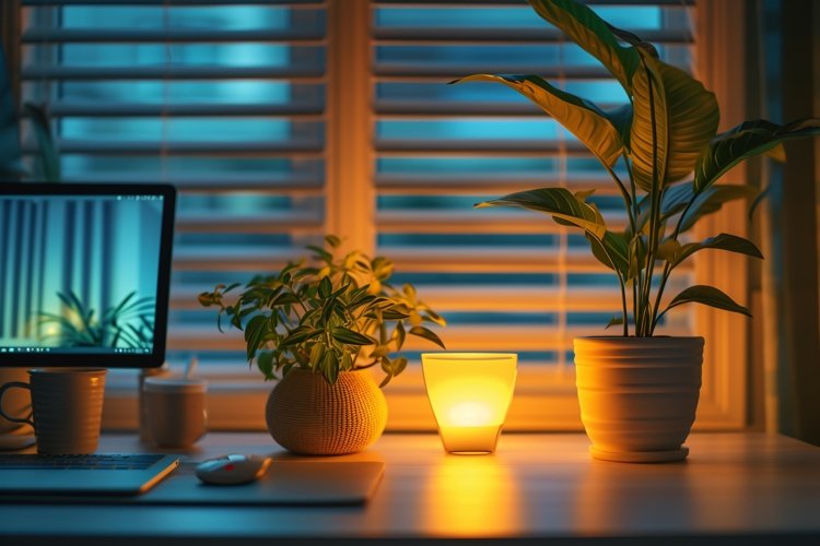Office Room with Laptop & vases on the table example image 1