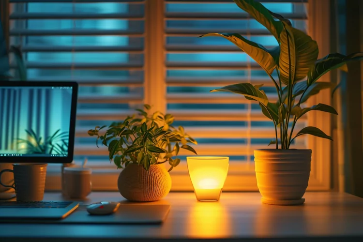 Office Room with Laptop & vases on the table