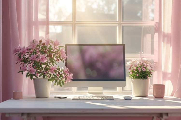 Office Room with Computer & vases on the table example image 1