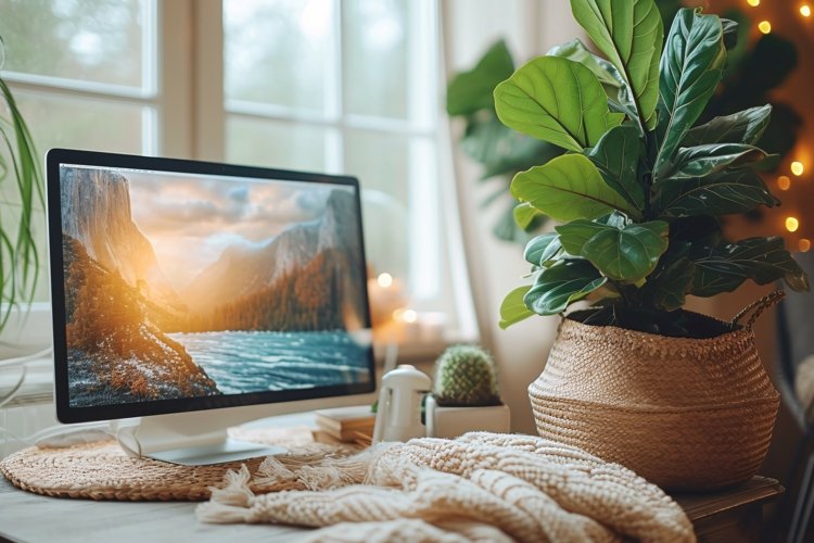 Office Room with Computer & vases on the table example image 1