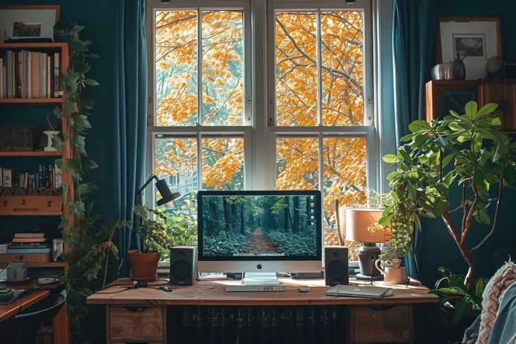 Home Office room computer vases on the table