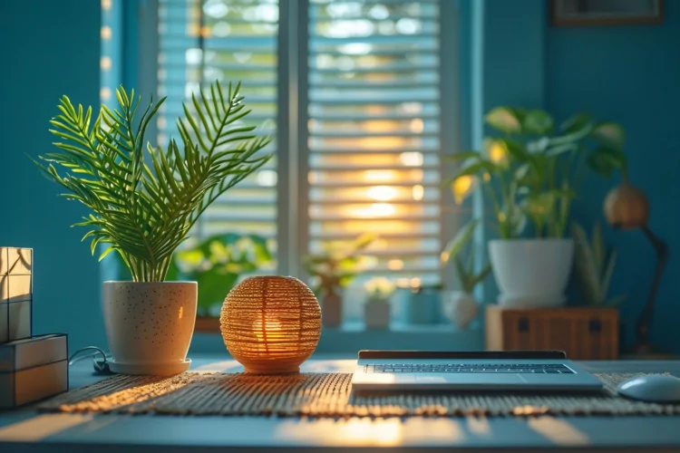 Home Office room Laptop vases on the table