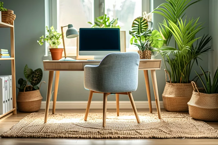 Green Plant vase with Lamp on the table