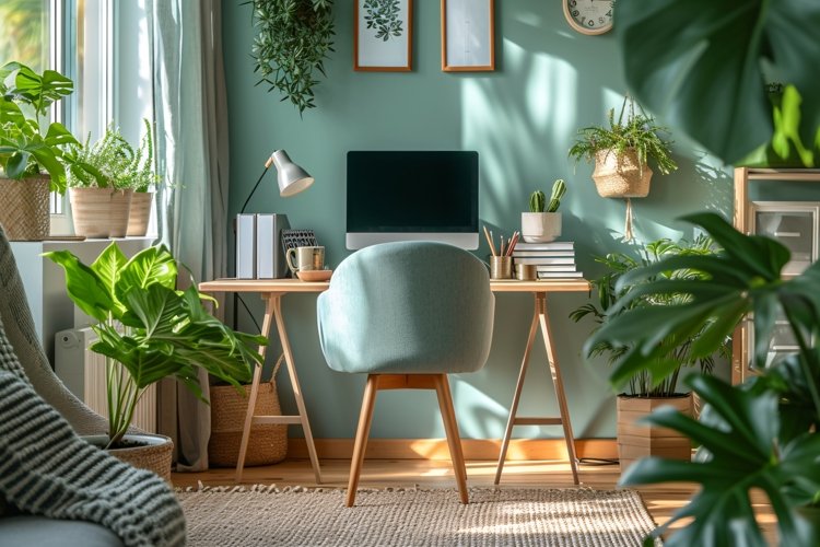 Green Plant vase with Lamp on the table example image 1
