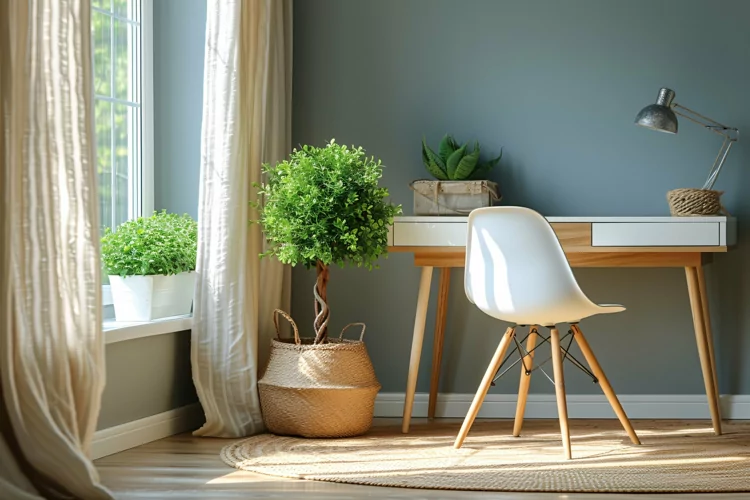 Green Plant vase with Lamp on the table