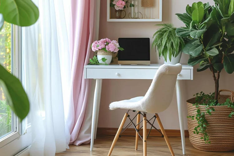 Green Plant vase & Laptop on the table