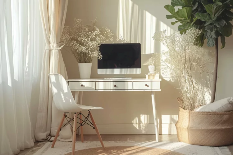 Green Plant vase & Laptop on the table
